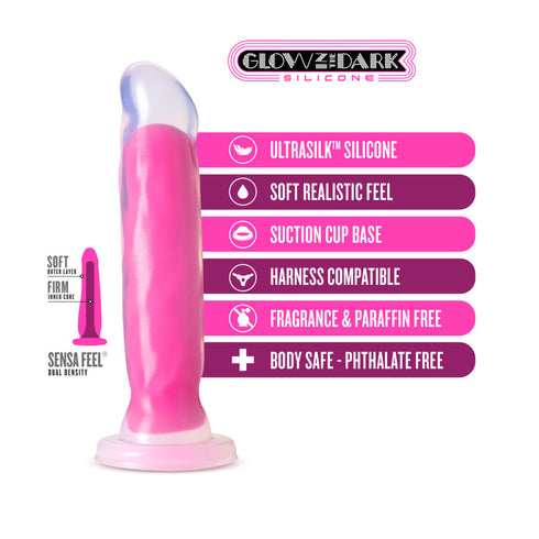 BLUSH Neo Elite Glow in the Dark Marquee 8 inch Silicone Dual Density Dildo