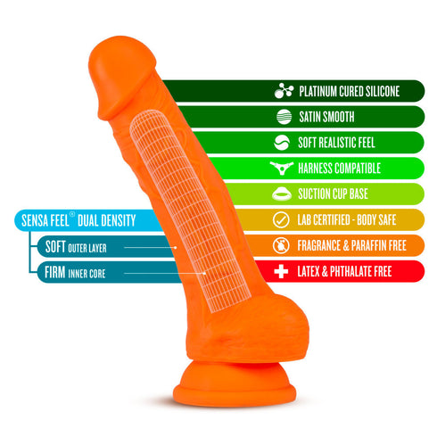 Neo Elite By Blush - 7.5 Silicone Dual Density Cock with Balls - Neon Orange