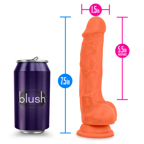 Neo Elite By Blush - 7.5 Silicone Dual Density Cock with Balls - Neon Orange