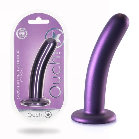 OUCH! Smooth Silicone G-Spot Dildo - Metallic Purple - 14.5 cm