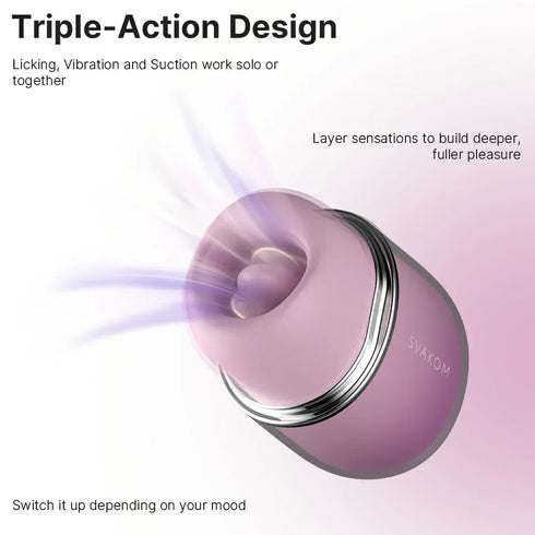 SVAKOM Klitty App Controlled Triple-Action Licking, Suction & Vibrating Stimulator