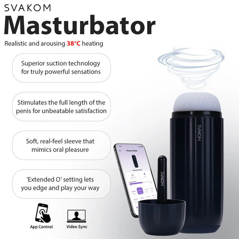 Svakom Sam Neo 2 Pro Interactive Heating Sucking and Vibrating Masturbator - Dark Blue