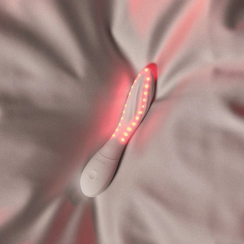 LELO MONA Spectra white intimate massager animated red LED view