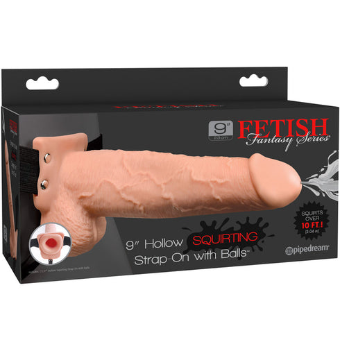 Fetish Fantasy Series Squirting Hollow Strap-On 9" Dildo with Balls