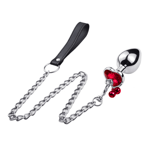 Cherry Buds Metal Butt Plug with Bells and Leash