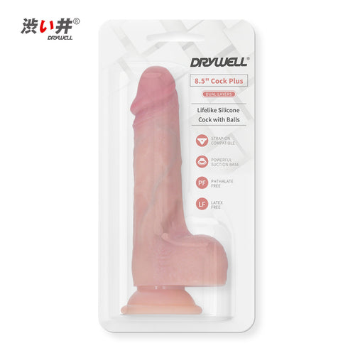Drywell Bending Realistic Silicone Dildo with Balls - 8.6 Inch