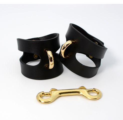Trio Hide Luxury Locking Black Cowhide Handcuffs