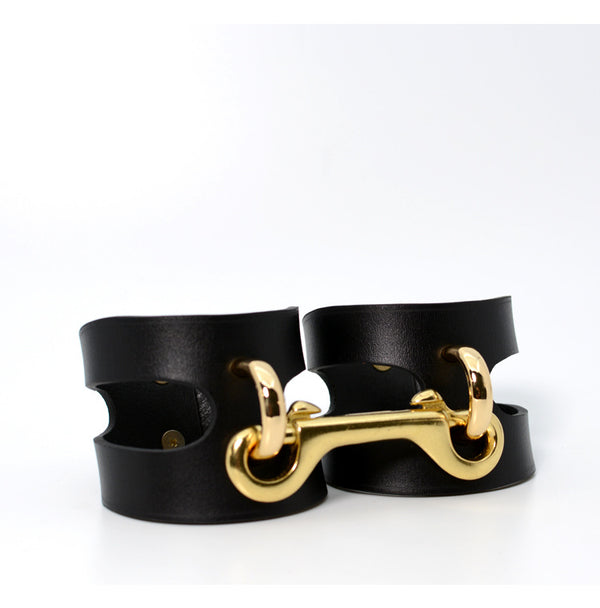 Trio Hide Luxury Locking Black Cowhide Handcuffs