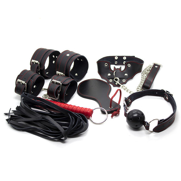 Seduction Series Premium Leather Bondage Kit 8 Piece