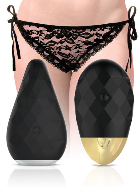 Playful Diamonds The Lady - Rechargeable Panty Vibrator with Remote - Black