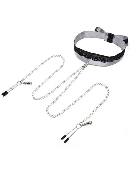 Fifty Shades of Grey Play Nice Satin and Lace Collar and Nipple Clamps