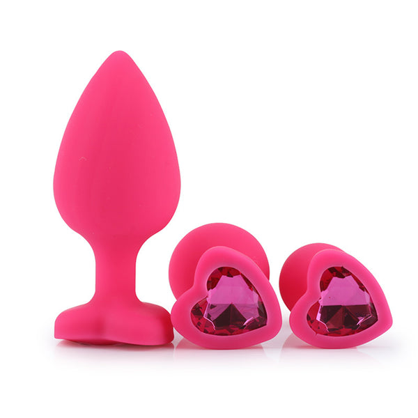 Cherry Buds Silicone Butt Plug Set of 3 - Pink Heart