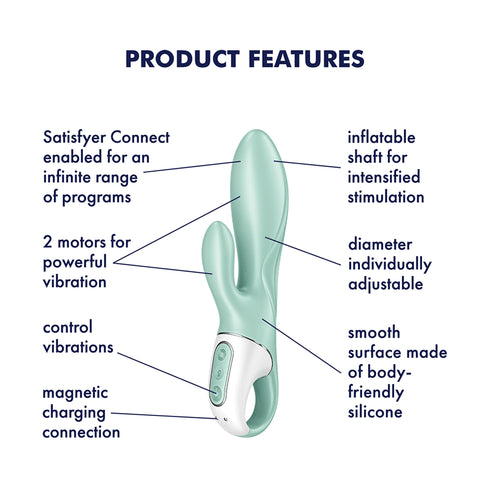 Satisfyer Air Pump Bunny Inflatable Rabbit App Vibrator 5+